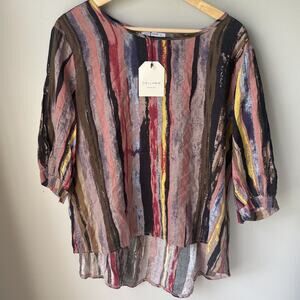 NWT Cellabie Top Womens Size XL Blouse‎ colorful Light Weight Short Sleeve